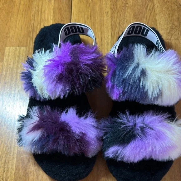 UGG Fluffy Purple and Black Sandals/slippers - Picture 2 of 7